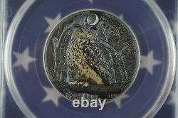 2018 $5 Cook Island 1oz. 999 Silver Black Proof Eagle Owl PCGS PR70 FDI COA+Box