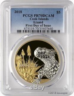 2018 $5 Cook Islands Sungazer Lizard 1oz. 999 Silver Coin PCGS PR70DCAM FD