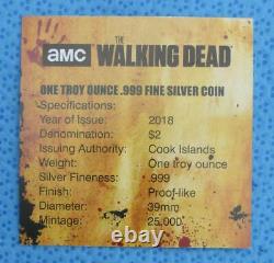 2018 AMC Walking Dead 1oz. 999 Fine Silver Cook Islands $2 Coin, Rick vs Negan