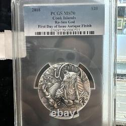 2018 Cook Islands 3 oz Silver Ra Sun God PCGS MS70 First Day Issue