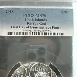 2018 Cook Islands 3 oz Silver Ra Sun God PCGS MS70 First Day Issue