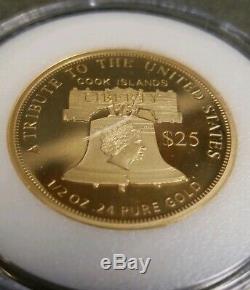 2018 Cook Islands $5 Gold Coin US Liberty 1/2 Oz. 24