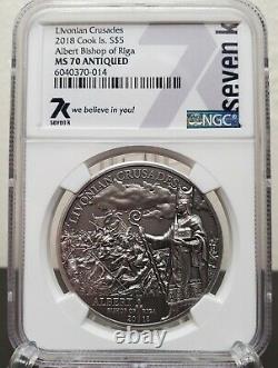 2018 Cook Islands $5 Livonian Crusades Ms70 Albert Bishop of Riga NGC Antiqued