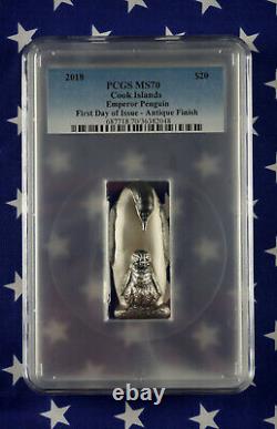 2018 Cook Islands Emperor Penguin 88g. 999 Silver Antique Finish PCGS MS70 + COA