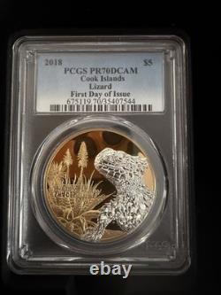 2018 Cook Islands Shades of Nature Sungazer Lizard silver proof PR70 FDOI