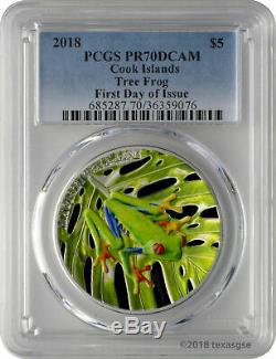 2018 Cook Islands Tree Frog 1 oz Silver Colorized Proof Coin PCGS PR70 DCAM FDI
