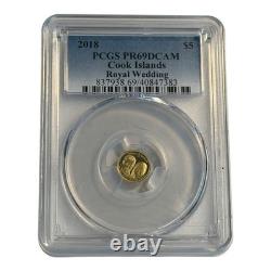 2018 PCGS MS69 COOK ISLANDS ROYAL WEDDING. 9999 GOLD $5 COIN Cracked Slabbed 11A