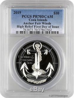 2019 $10 Cook Islands Anchor Fair Winds 2oz. 999 Silver Coin PCGS PR70DCAM FD