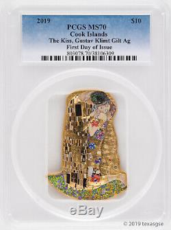 2019 $10 Cook Islands Klimt 2oz Gilded Silver Coin PCGS MS70 FDI