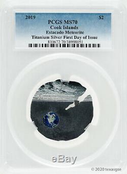 2019 $2 Cook Islands Estacado Meteorite Titanium Silver Coin PCGS MS70 First Day