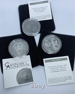 2019, 2020, 2021 Cook Islands Trapped Series 1 Oz Silver Coins Each 5$ WithBox