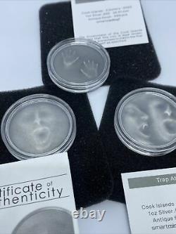 2019, 2020, 2021 Cook Islands Trapped Series 1 Oz Silver Coins Each 5$ WithBox