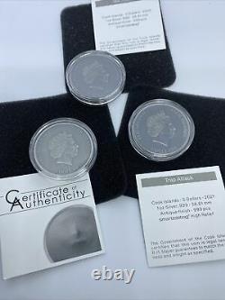 2019, 2020, 2021 Cook Islands Trapped Series 1 Oz Silver Coins Each 5$ WithBox