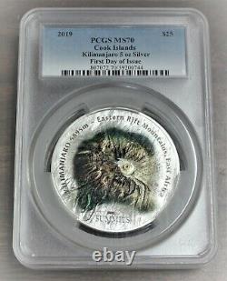 2019 $25 Cook Islands 7 Summit Series Kilimanjaro 5oz Silver Coin MS70-First Day