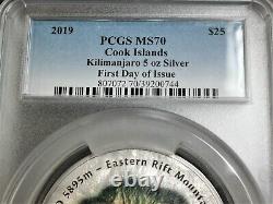 2019 $25 Cook Islands 7 Summit Series Kilimanjaro 5oz Silver Coin MS70-First Day