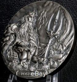 2019 3 Oz Silver Cook Island $20 POSEIDON Sea Gods Of The World High Relief Coin