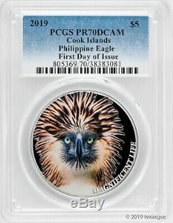 2019 $5 Cook Islands Magnificent Life Philippine Eagle 1 oz Silver PCGS PR70 FD