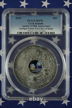 2019 Apollo 11 50th Ann. 999 Silver 3oz PCGS MS70 First Day of Issue COA+Box