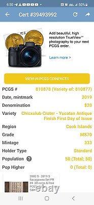 2019 Chicxulub Crater Yucatan $20 Cook Islands Antique 3oz. 999 Silver PCGS MS70