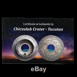 2019 Cook Island 3 oz Antique Silver Meteorites Chicxulub Crater SKU#199280
