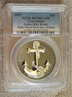 2019 Cook Islands $10 Anchor Fair Winds 2oz Silver Black Proof PCGS PR70 DCAM