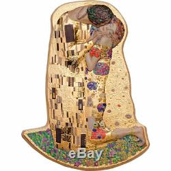 2019 Cook Islands 2 Ounce Klimt The Kiss 3D Minted Gold Gilded. 999 Silver Coin