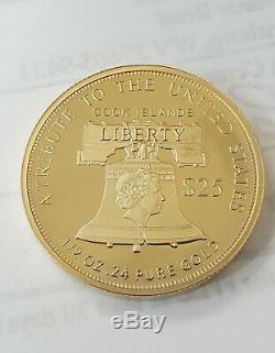 2019 Cook Islands $25 Statue of Liberty 24% Gold 1/2 oz Proof Collector Coin