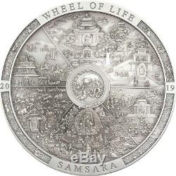 2019 Cook Islands 3 oz Samsara Wheel of Life High Relief. 999 Silver Coin