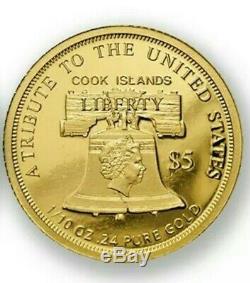 2019 Cook Islands $5.00 Statue of Liberty 24% Gold 1/10th Ounce Sealed Coin