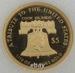 2019 Cook Islands $5 1/10 oz. 24 GOLD content 24% Liberty Bell. 240 Fine Coin
