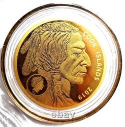 2019 Cook Islands $5 Indian Buffalo. 9999 Fine Gold Coin