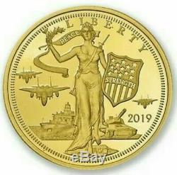 2019 Cook Islands $5 Liberty Peace Strength. 24 Gold 1/10 oz Proof Coin
