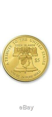 2019 Cook Islands $5 Liberty Peace Strength 24% Gold 1/10th Ounce Coin