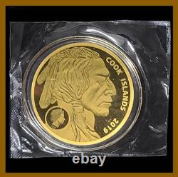 2019 Cook Islands Indian Buffalo $25.9999 Fine Gold Coin With Capsule