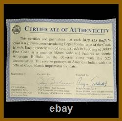 2019 Cook Islands Indian Buffalo $25.9999 Fine Gold Coin With Capsule