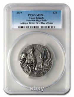 2019 Cook Islands PCGS MS70 3 oz Silver Poseidon Gods Of The World Coin