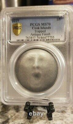 2019 Cook Islands PCGS MS70 Trapped $5 silver coin withbox & COA. POP of 4