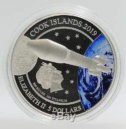 2019 Cook Islands Space Panda Titanium Silver Coin First Lunar Landing JJ279