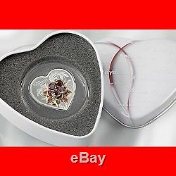 2019 Happy Valentine's Day Silver Proof Coin Swarovski Crystal Rose Cook Island