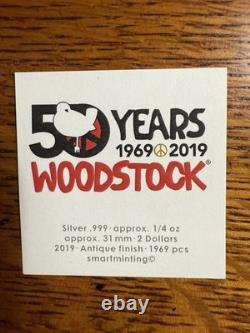 2019 NGC MS 70 COOK ISLAND. 999 Silver $2 WOODSTOCK 50 YEARS GUITAR PICK 1/1969