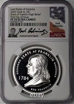 2020 $1 Cook Islands 1oz Silver Lost States Franklin NGC PF70 UCAM FDOI Iskowitz