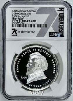 2020 $1 Cook Islands Silver Coin Lost State of Deseret NGC PF70 Brigham Young