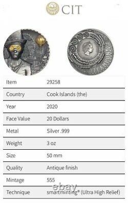 2020 $20 Cook Islands 3oz Antiqued Silver Steampunk High Relief