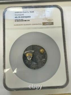 2020 $20 Cook Islands 3oz Antiqued Silver Steampunk NGC MS70 Antiqued