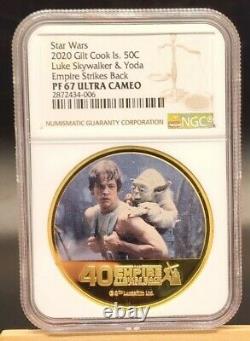 2020 COOK IS. 50c STAR WARS 40th ANNIV ESB LUKE & YODA NGC PF67 GILT Coin