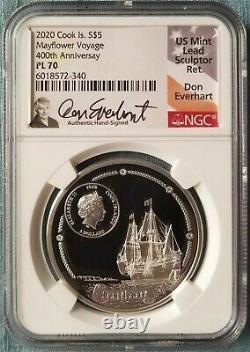 2020 Cook Is. $5 1oz Silver PL70 ULTRA HIGH RELIEF 400TH ANNIVERSARY MAYFLOWER