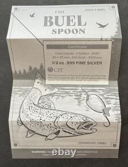 2020 Cook Islands $2 Buel Spoon Fishing Lure Shaped 1/2 oz. 999 Silver