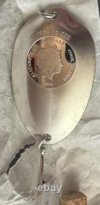 2020 Cook Islands $2 Buel Spoon Fishing Lure Shaped 1/2 oz. 999 Silver