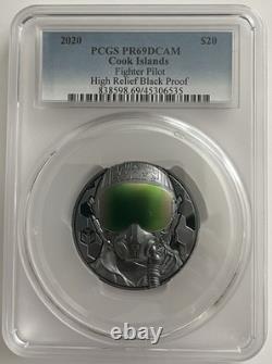 2020 Cook Islands $20 Fighter Pilot PCGS PR69DCAM High Relief Black Proof