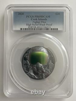 2020 Cook Islands $20 Fighter Pilot PCGS PR69DCAM High Relief Black Proof